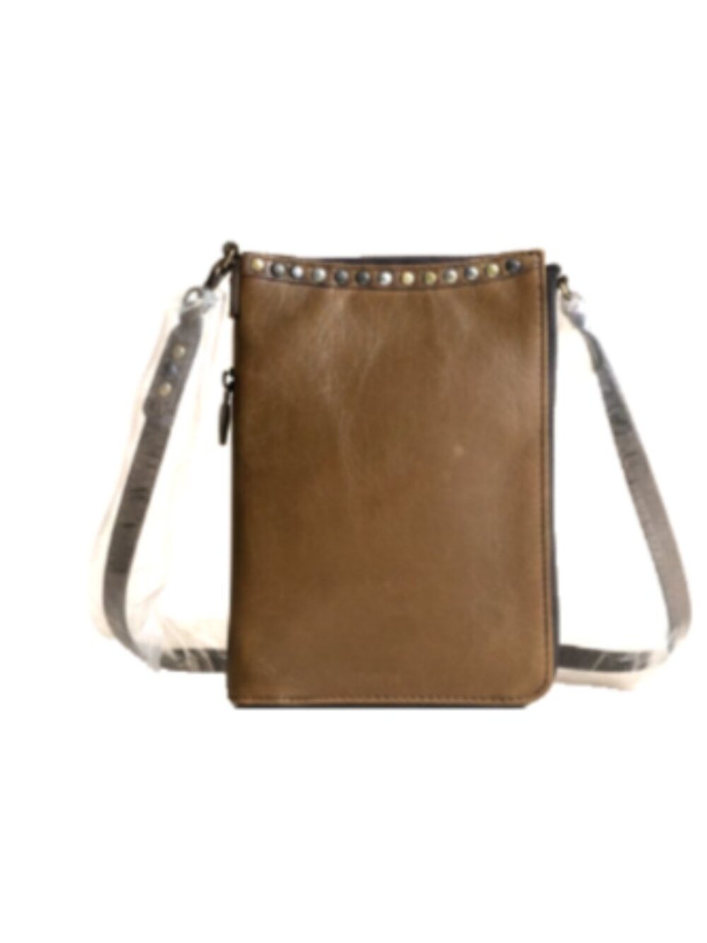 HOBO Moxie Crossbody Wallet Vintage Hide Leather Brown Studded NWT